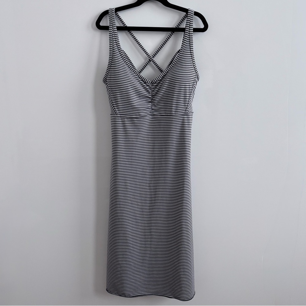 Prana Rebecca Dress Coal Gray Striped Strappy Back